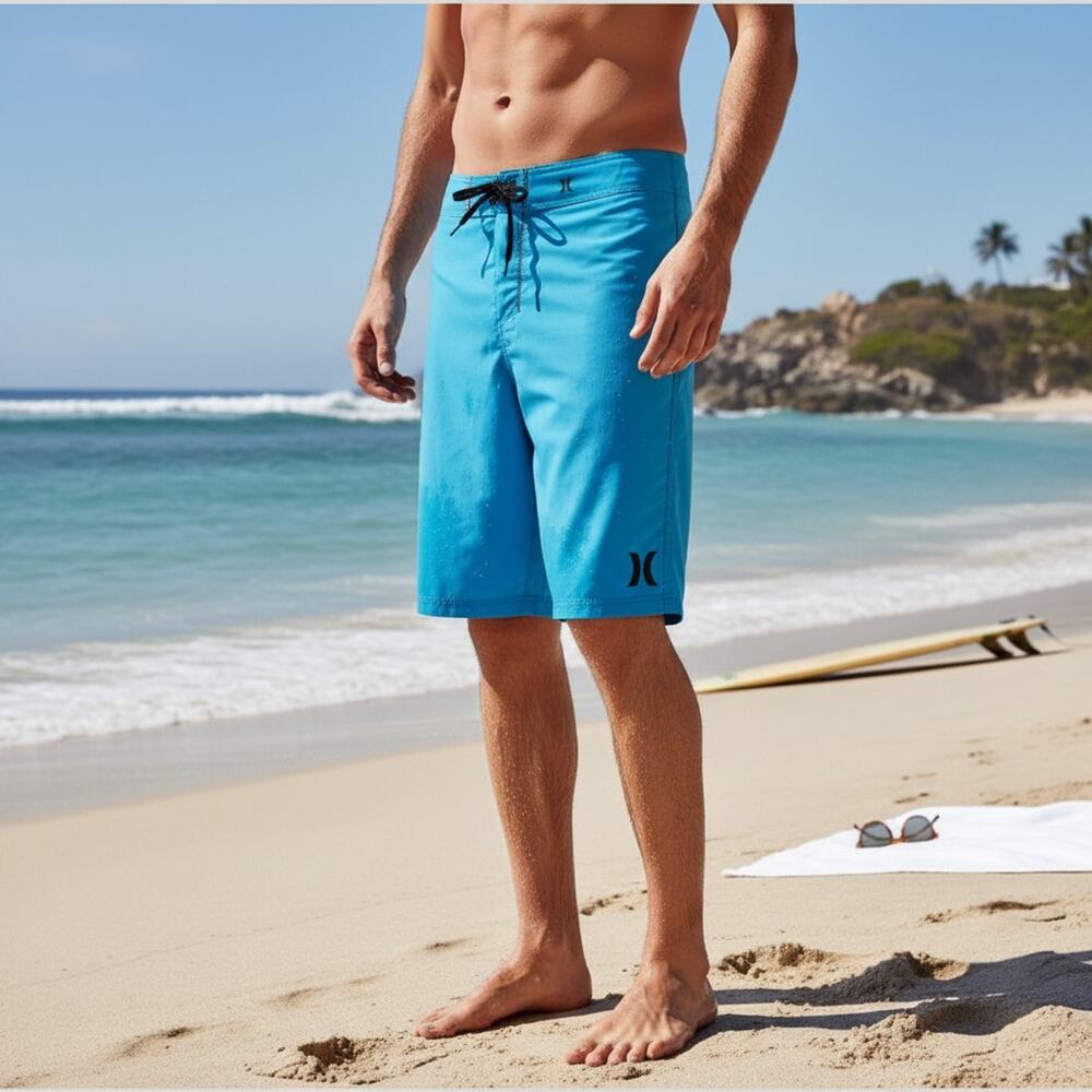 Hurley Boardshort One and Only Mens 28 x 22 Swim Trunks Quick Dry Black Cyan